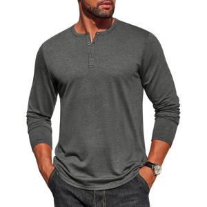 imageCOOFANDY Mens Henley Shirt Long Sleeve Casual Stretch Solid TShirts Fashion Pullover Lightweight Fall TopsDark Grey