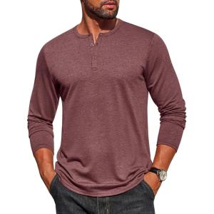 imageCOOFANDY Mens Henley Shirt Long Sleeve Casual Stretch Solid TShirts Fashion Pullover Lightweight Fall TopsDark Red