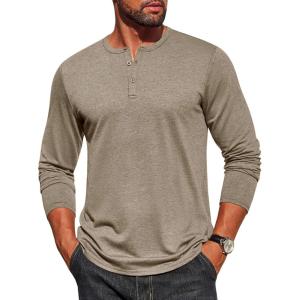 imageCOOFANDY Mens Henley Shirt Long Sleeve Casual Stretch Solid TShirts Fashion Pullover Lightweight Fall TopsKhaki