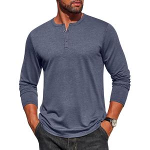 imageCOOFANDY Mens Henley Shirt Long Sleeve Casual Stretch Solid TShirts Fashion Pullover Lightweight Fall TopsNavy Blue