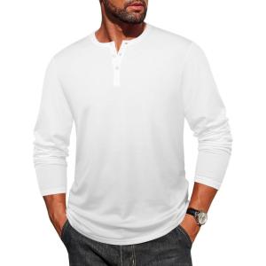 imageCOOFANDY Mens Henley Shirt Long Sleeve Casual Stretch Solid TShirts Fashion Pullover Lightweight Fall TopsWhite