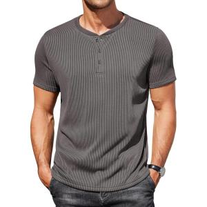 imageCOOFANDY Mens Henley Shirts Short Sleeve Casual Tee Summer Button Henley Soild T ShirtsDark Grey