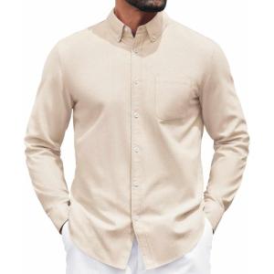 imageCOOFANDY Mens Long Sleeve Button Down Shirt Casual Untucked Shirts for Men Oxford Dress ShirtsBeige