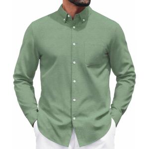 imageCOOFANDY Mens Long Sleeve Button Down Shirt Casual Untucked Shirts for Men Oxford Dress ShirtsSage Green