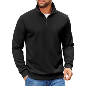 imageCOOFANDY Mens Quarter Zip Pullover Sweatshirts Lightweight Long Sleeve Mock Neck Sweater PoloBlack