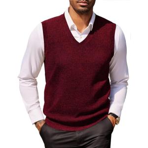 imageCOOFANDY Mens Sweater Vest V Neck Sleeveless Sweater Slim Fit Casual Knitted Pullover SweaterDeep Red