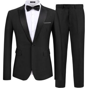 imageCOOFANDY Mens 2 Piece Suit Slim Fit One Button Tuxedo Jacket Pants for Wedding Prom BusinessBlack