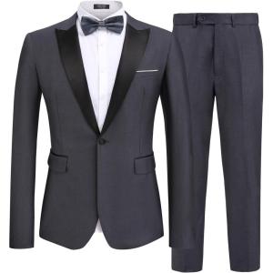 imageCOOFANDY Mens 2 Piece Suit Slim Fit One Button Tuxedo Jacket Pants for Wedding Prom BusinessDeep Grey