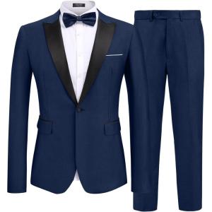 imageCOOFANDY Mens 2 Piece Suit Slim Fit One Button Tuxedo Jacket Pants for Wedding Prom BusinessNavy Blue