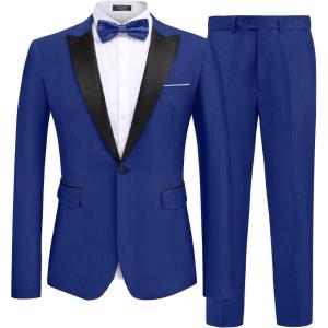 imageCOOFANDY Mens 2 Piece Suit Slim Fit One Button Tuxedo Jacket Pants for Wedding Prom BusinessRoyal Blue