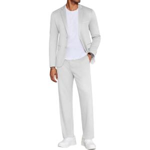 imageCOOFANDY Mens Suits 2 Piece Slim Fit Suit Set 2 Button Lightweight Casual Knit Blazer Suit Jacket PantsWhite