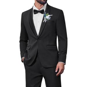 imageCOOFANDY Mens Tuxedo Suit Set Slim Fit 2 Piece Dress Suit Shawl Lapel Tuxedo Jacket Pants for Wedding Dinner Prom PartyBlack