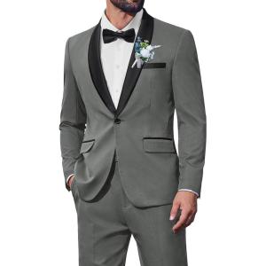 imageCOOFANDY Mens Tuxedo Suit Set Slim Fit 2 Piece Dress Suit Shawl Lapel Tuxedo Jacket Pants for Wedding Dinner Prom PartyDark Grey
