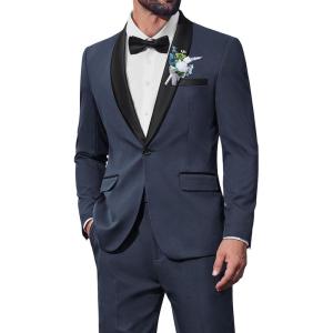 imageCOOFANDY Mens Tuxedo Suit Set Slim Fit 2 Piece Dress Suit Shawl Lapel Tuxedo Jacket Pants for Wedding Dinner Prom PartyNavy