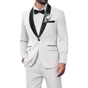 imageCOOFANDY Mens Tuxedo Suit Set Slim Fit 2 Piece Dress Suit Shawl Lapel Tuxedo Jacket Pants for Wedding Dinner Prom PartyWhite
