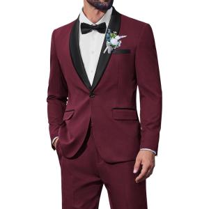 imageCOOFANDY Mens Tuxedo Suit Set Slim Fit 2 Piece Dress Suit Shawl Lapel Tuxedo Jacket Pants for Wedding Dinner Prom PartyWine Red