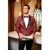 imageCOOFANDY Mens Floral Tuxedo Jacket Luxury Embroidered Wedding Blazer Dress Suit for Party DinnerRed