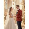 imageCOOFANDY Mens Floral Tuxedo Jacket Luxury Embroidered Wedding Blazer Dress Suit for Party DinnerRed