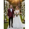 imageCOOFANDY Mens Floral Tuxedo Jacket Luxury Embroidered Wedding Blazer Dress Suit for Party DinnerWine Red