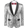 imageCOOFANDY Mens Sequin Blazer Sparkly Glitter Jacket Shiny Floral Suit Jacket Stylish Party Wedding Banquet Prom TuxedoSilver  Black Lapel