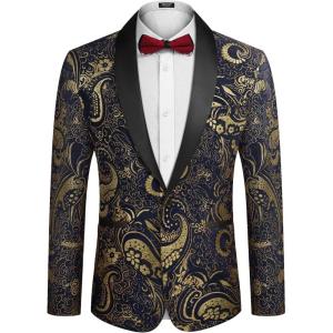 imageCOOFANDY Mens Floral Tuxedo Jacket Luxury Embroidered Wedding Blazer Dress Suit for Party DinnerBlack