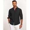 imageCOOFANDY Mens Casual Button Down Shirt Untucked Long Sleeve Stretch Denim Dress ShirtBlackplaid