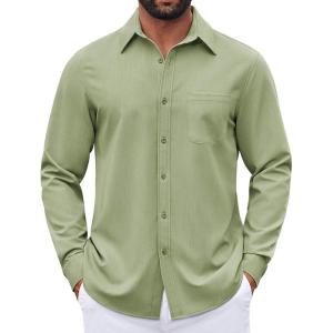 imageCOOFANDY Mens Dress Shirts Untucked Long Sleeve Button Down Denim Shirt Stretch Business Casual Shirts for MenLight Green