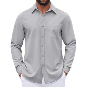 imageCOOFANDY Mens Dress Shirts Untucked Long Sleeve Button Down Denim Shirt Stretch Business Casual Shirts for MenLight Grey
