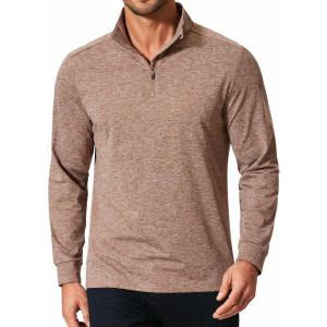 imageCOOFANDY Mens Quarter Zip Shirts Workout Fleece Lined Lightweight Long Sleeve Pullover SweatshirtsLight Brown