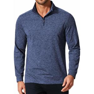 imageCOOFANDY Mens Quarter Zip Shirts Workout Fleece Lined Lightweight Long Sleeve Pullover SweatshirtsNavy Blue