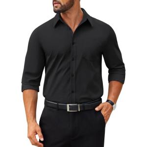 imageCOOFANDY Mens Tech Dress Shirts Long Sleeve Poplin Formal Shirt Casual Button Down ShirtsBlack