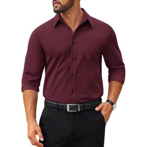 imageCOOFANDY Mens Tech Dress Shirts Long Sleeve Poplin Formal Shirt Casual Button Down ShirtsDeep Red