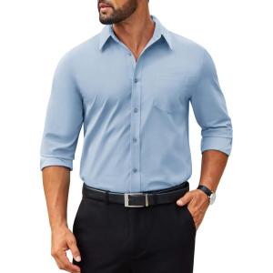 imageCOOFANDY Mens Tech Dress Shirts Long Sleeve Poplin Formal Shirt Casual Button Down ShirtsLight Blue