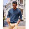 imageCOOFANDY Men Long Sleeve Polo Sweater Knitted Polo Slim Fit Waffle Collared Pullover SweaterPeacock Blue