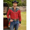 imageCOOFANDY Mens Western Cowboy Shirt Embroidered Button Down Long Sleeve ShirtsCotton  Red
