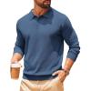 imageCOOFANDY Men Long Sleeve Polo Sweater Knitted Polo Slim Fit Waffle Collared Pullover SweaterPeacock Blue