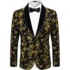 imageCOOFANDY Mens Velvet Tuxedo Floral Blazer Jacket One Button Shawl Lapel Suit Jacket for Dinner Prom Party WeddingGolden