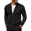 imageCOOFANDY Mens Zip Up Cardigan Sweater Slim Fit Casual Full Zip Sweaters Knit Stand Collar Cardigans with 2 Front PocketsBlack