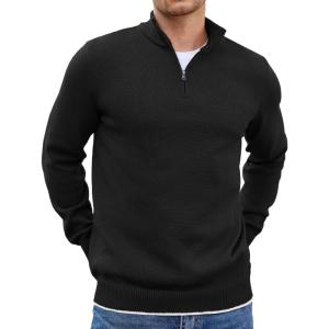 imageCOOFANDY Mens Quarter Zip Up Pullover Slim Fit Lightweight Mock Neck Long Sleeve SweatersBlack