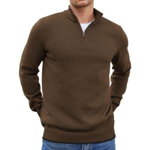 imageCOOFANDY Mens Quarter Zip Up Pullover Slim Fit Lightweight Mock Neck Long Sleeve SweatersBrown
