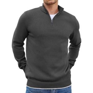 imageCOOFANDY Mens Quarter Zip Up Pullover Slim Fit Lightweight Mock Neck Long Sleeve SweatersDark Gray