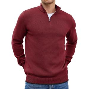 imageCOOFANDY Mens Quarter Zip Up Pullover Slim Fit Lightweight Mock Neck Long Sleeve SweatersDark Red