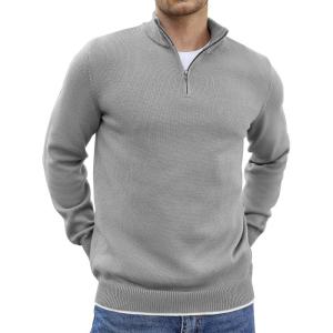 imageCOOFANDY Mens Quarter Zip Up Pullover Slim Fit Lightweight Mock Neck Long Sleeve SweatersLight Gray