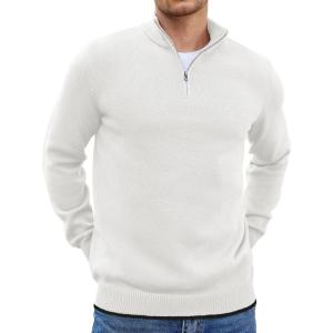 imageCOOFANDY Mens Quarter Zip Up Pullover Slim Fit Lightweight Mock Neck Long Sleeve SweatersWhite