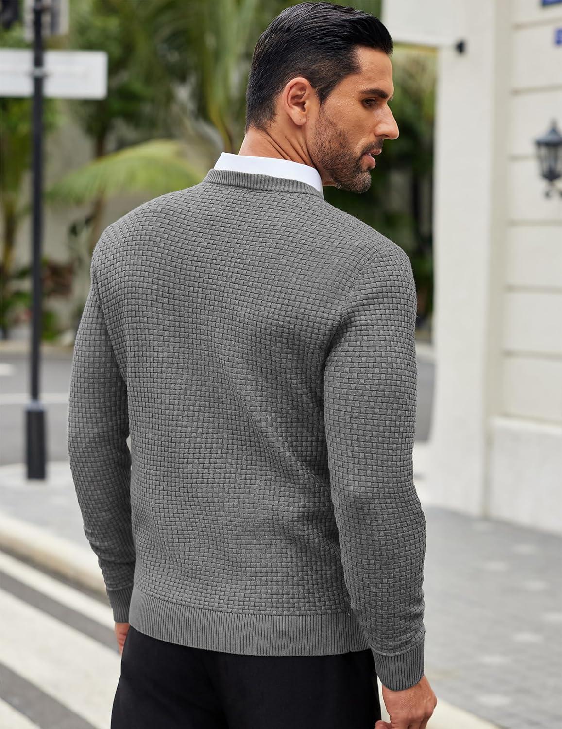 imageCOOFANDY Men Dress Crewneck Sweater Pullover Knit Long Sleeve Casual Slim Fit SweaterGray