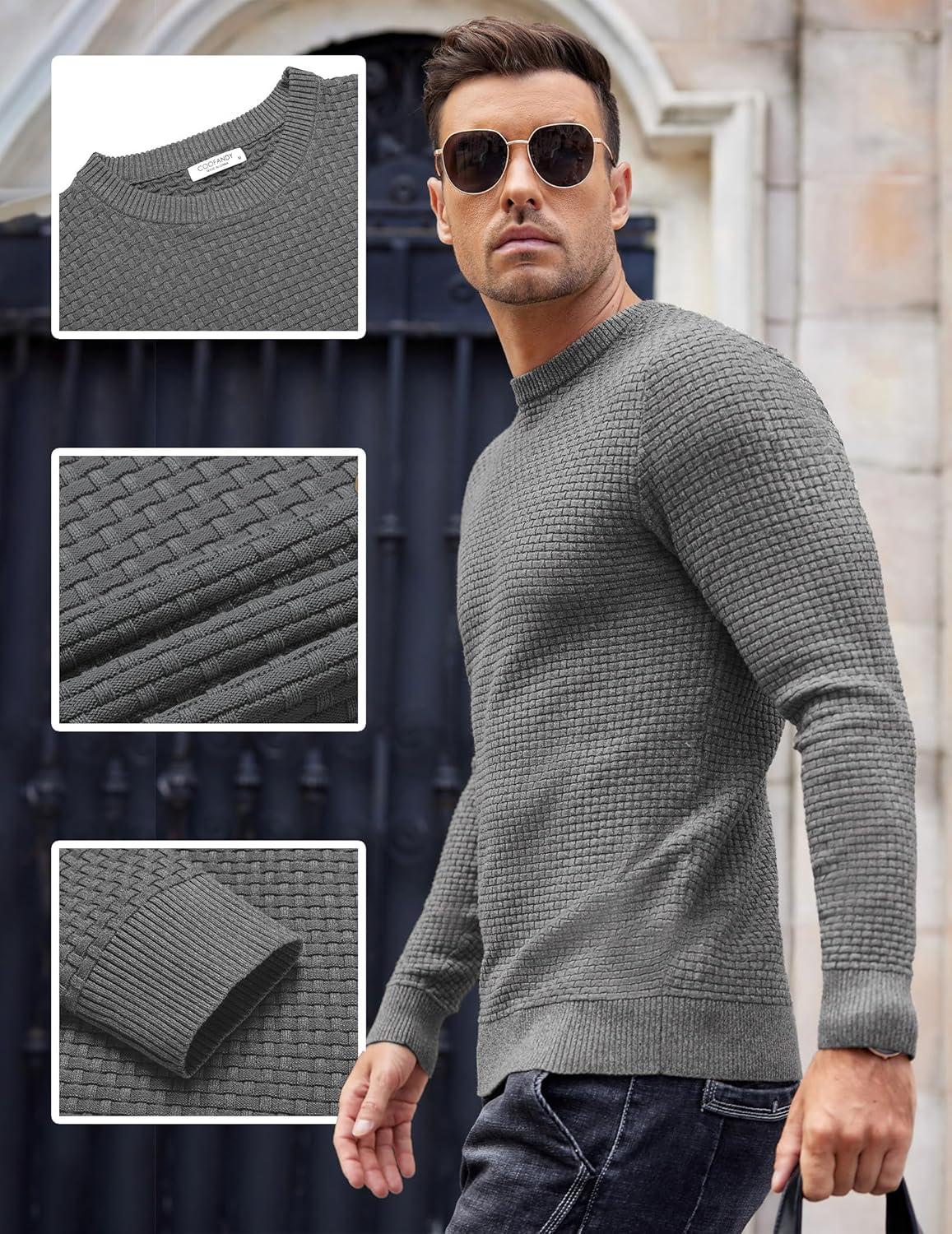 imageCOOFANDY Men Dress Crewneck Sweater Pullover Knit Long Sleeve Casual Slim Fit SweaterGray