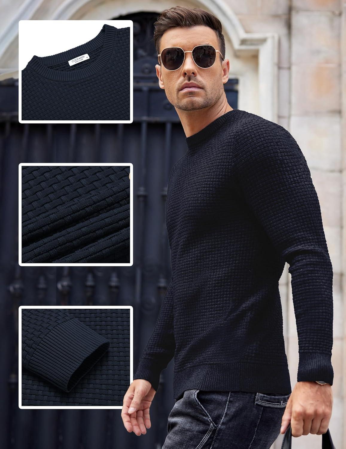 imageCOOFANDY Men Dress Crewneck Sweater Pullover Knit Long Sleeve Casual Slim Fit SweaterNavy Blue