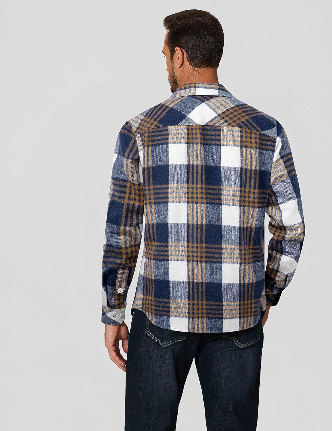 imageCOOFANDY Men Flannel Shirt Casual Button Down Shirt Jacket Long Sleeve Plaid Shirts with PocketsBlue Plaid