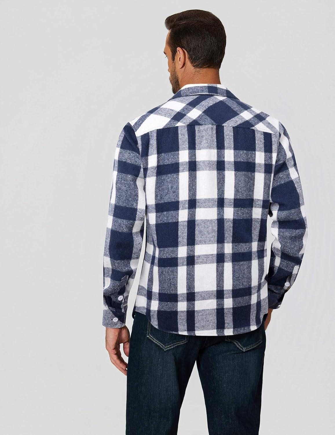 imageCOOFANDY Men Flannel Shirt Casual Button Down Shirt Jacket Long Sleeve Plaid Shirts with PocketsBlue White