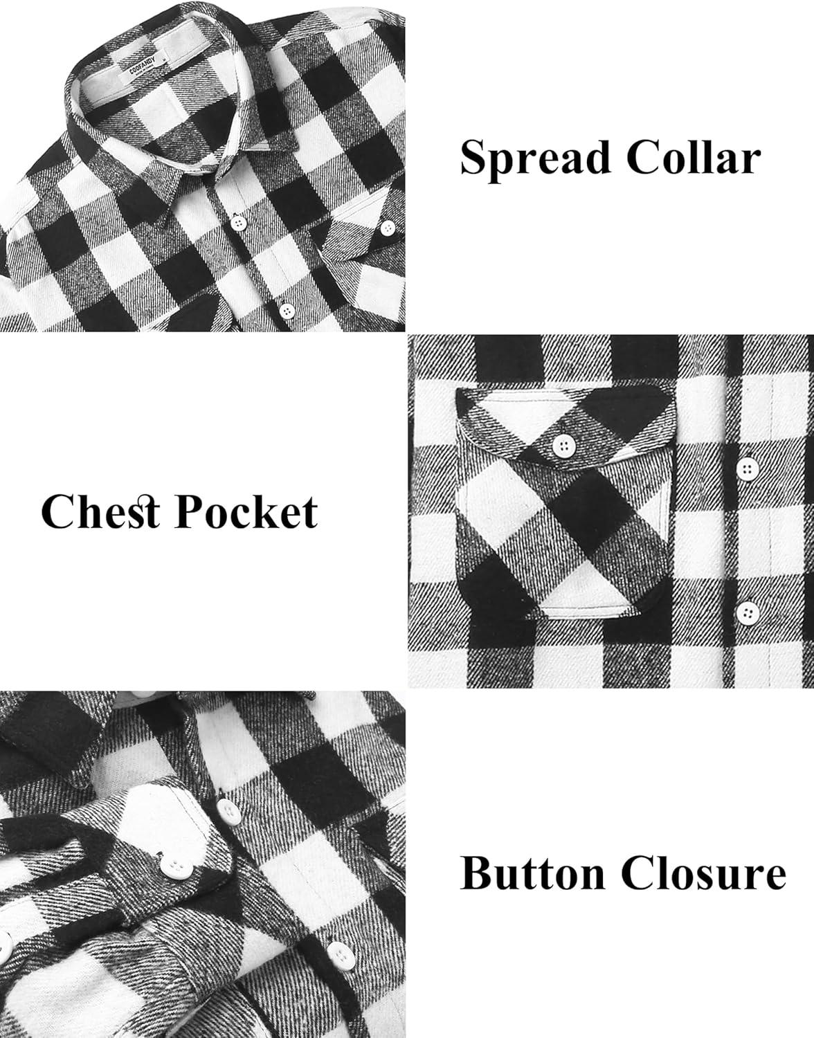 imageCOOFANDY Men Flannel Shirt Casual Button Down Shirt Jacket Long Sleeve Plaid Shirts with PocketsClassic Black